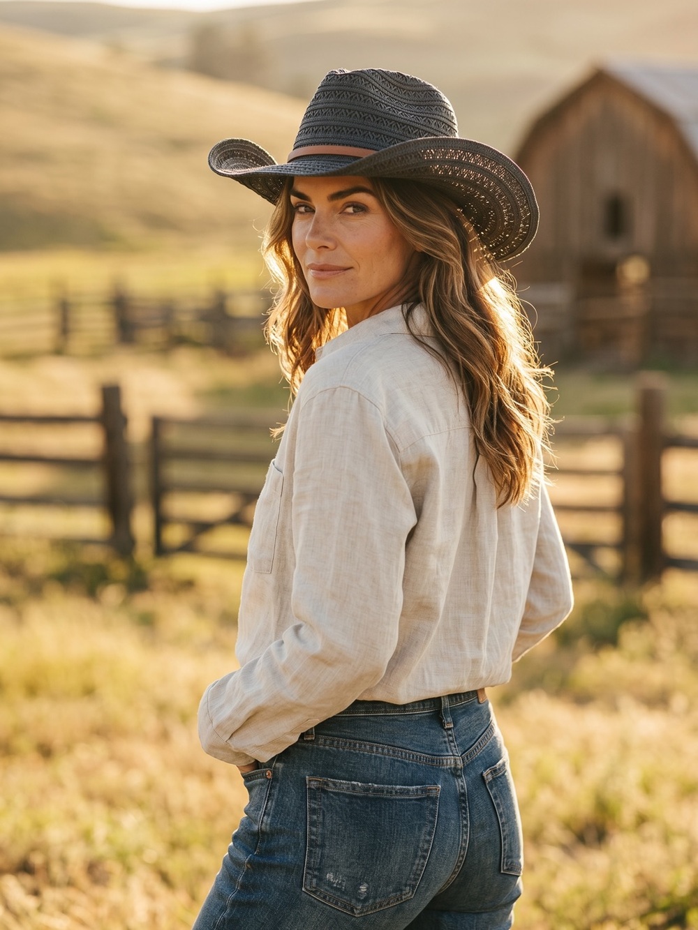 💙VINCE CAMUTO💙Dark Blue Denim Structured Wide-Brim Woven Cowboy Hat/NWT